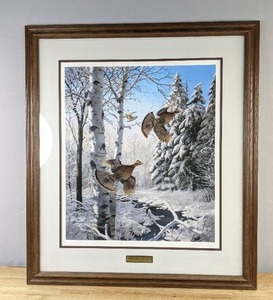 lot 78 image: Framed David Maass Limited Edition Signed Print Winter Wonder - Ruffed Grouse H