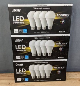 lot 66 image: 3 New Boxes of 100W 4-Pack LED Dimmable Light Bulbs H