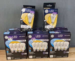 lot 114 image: New Lightbulbs (2) GE LED Soft White 3-Way Bulb, (6) GE LED 60W 4-Pack Bulbs (total of 24 bulbs) H