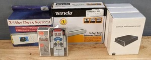 lot 131 image: New Tech Accessories Tenda 5-Port Fast Ethernet Switch, Interex 2-Way Data Switch, (3) Screen Mirroring Devices, Robot USB Hub with 4 Ports H
