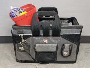 lot 195 image: Various Painting and Drywall Supplies Paint Brushes, Stir Sticks, Steel Wool, Wood Stain, Clothes Pins, Etc. H