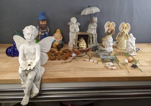 lot 206 image: Fairy Statue Garden Ornament, Garden Gnomes, Angel Figurines, Turtle Planter, Bunny Figurine, Welcome Garden Ornament and More H