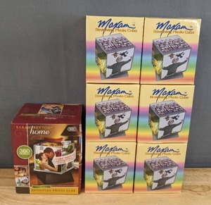 lot 182 image: New Sarah Peyton Home Motorized Revolving Photo Cube and 6 Maxam Revolving Photo Cubes H