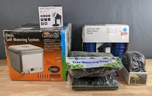 lot 210 image: Snowflake Patterns Projection Light, Tree Watering Bags, PVC Tubing, Coil Hose with Multi-Pattern Nozzle and Oasis Self-Watering System H