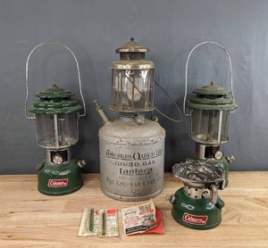 lot 56B image: Assortment of Vintage Coleman Lanterns and Coleman Sportster Camp Stove H