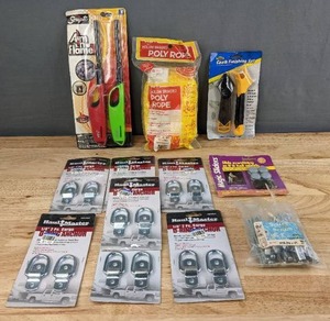 lot 207 image: D-Ring Anchors, Zinc Plated Toggle Bolts, Magic Sliders, Caulk Finishing Set, Hollow Braided Poly Rope and Aim N Flame Lighters H