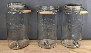 lot 212 image: 3 Vintage Glass Jug Beverage Dispensers H