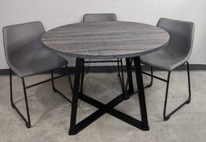 lot 30 image: Ashley Signature Design 4-Piece Round Dining Table Set with Faux Leather Chairs G