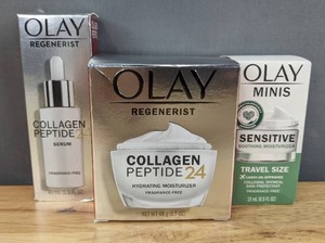 lot 21D image: Brand New Olay Regenerist Collagen Peptide 24 Serum, Skincare Regenerist Collagen Peptide 24 Facial Moisturizer and Sensitive Soothing Face Moisturizer $61 Retail L