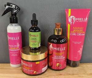 lot 58B image: Brand New Mielle White Peony Leave-In Conditioner, Pomegranate & Honey Twisting Souffle, Rosemary Mint Scalp & Hair Strengthening Oil, Moisturizing Leave-In Conditioner W Coco & Avocado Oil and Brazilian Curly Cocktail Curl Cream $53 Retail I
