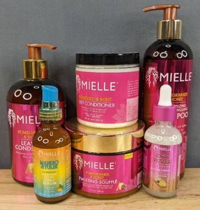 lot 62B image: Brand New Mielle Moisturizing and Detangling Shampoo, Split End Hair Therapy Retention Drops, Mango & Tulsi Nourishing Instant 3-N-1 Serum, Twisting Souffle, Moisturizing Leave-In Conditioner and Mint Moisturizing Deep Conditioner $76 Retail I