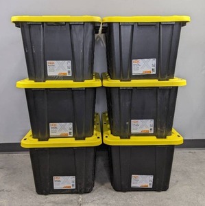 lot 57D image: 6 HDX 27 Gallon Tough Totes with Lids H