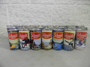 lot 14 image: COLLECTION OF VINTAGE SCHMIDT SCENIC BEER CANS - GREAT OLD SCHOOL COLLECTION - SEE PICTURES
