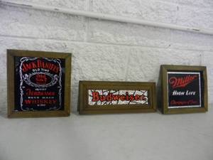 lot 23 image: VINTAGE BAR MIRROR  SIGNS - JACK DANIELS Old No 7, Miller High Life & Budweiser - NICE - GREAT OLD SCHOOL PIECES - SEE PICTURES