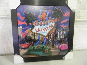 lot 24 image: MICHAEL BIRAWER ART WELCOME TO LAS VEGAS TEXTURED PRINT  PROFESSIONALLY FRAMED - FANTASTIC PIECE - NEW - APPROX 24 By 24 - SEE PICTURES