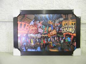 lot 25 image: MICHAEL BIRAWER ART FREEMONT STREET LAS VEGAS TEXTURED PRINT  PROFESSIONALLY FRAMED - FANTASTIC PIECE - NEW - APPROX 32 By 22 - SEE PICTURES