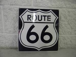 lot 28 image: Vintage Route 66 Porcelain Enameled Sign Ande Rooney - NICE - FANTASTIC PIECE - APPROX 12 By 11 14 - SEE PICTURES