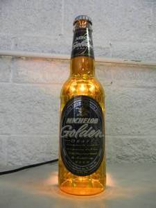 lot 33 image: VINTAGE Michelob Golden Draft LIGHTED BOTTLE ADVERTISING DISPLAY HANGING OR STANDING - WORKS - NICE - AWESOME PIECE - APPROX 17 By 5 - SEE PICTURES