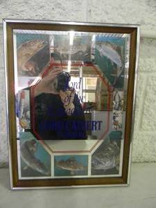 lot 36 image: Vintage LORD CALVERT CANADIAN LORD OF THE CANADIANS FISH BAR SIGN  MIRROR - NICE - COOL OLD SCHOOL PIECE - APPROX 13 By 17 - SEE PICTURES
