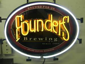 lot 40 image: FOUNDERS BREWING COMPANY NEON LIGHT - LIKE NEW CONDITION, NICE - WORKS - FANTASTIC PIECE - APPROX 24 By 19 - SEE PICTURES