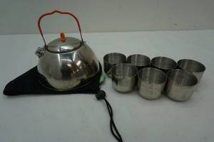 Stainless Steel Tea Pot with 7 small stainless cups
