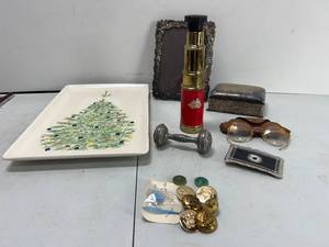 lot 194 image: GOLD RIM GLASSES, BABY RATTLE, AVON TELESCOPE LOT