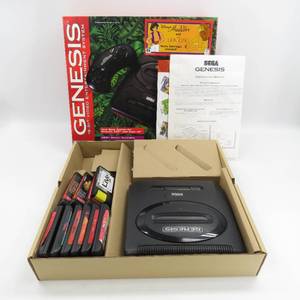 lot 33 image: Vintage Sega Genesis Console with Box & Games