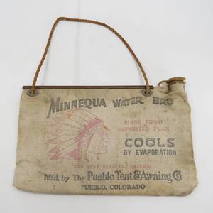 lot 38 image: Vintage Adverstising Minnequa Water Bag Pueblo, Colorado Indian Chief