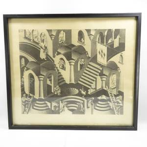 lot 41 image: Vintage M. C. Esher Concave and Convex 1960 Lithograph Framed