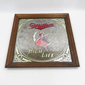 lot 43 image: Vintage 1980 Miller High Life Girl on the Moon Witch Beer Mirror Bar Sign