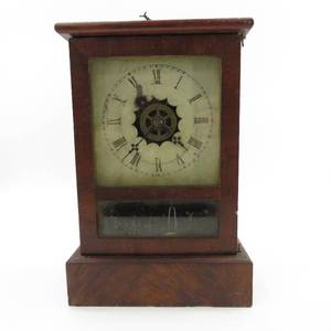lot 55 image: Antique Waterbury Clock Company Wood Mantle Clock wParts