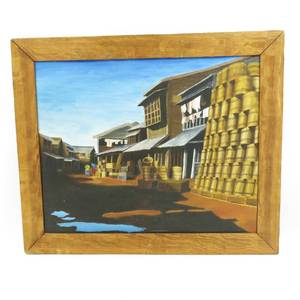 lot 59 image: Vintage Ruth Mitchell Acrylic Oil Painting Village Scene