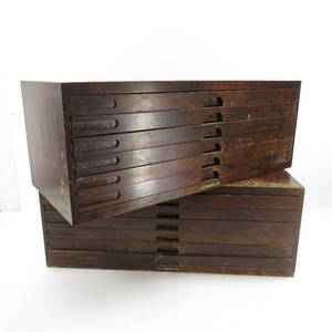 lot 62 image: 2 Antique C&E Marshall Co Watchmakers Wood Cabinets wLots of Parts Gold Filled