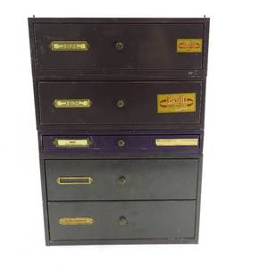 lot 63 image: 5 Drawer Watchmakers Metal Cabinet wParts Stems, Crystals & More