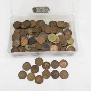 lot 86 image: Grouping of VintageAntique Foreign Coins Many Great Britain 12 Pennies & More