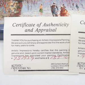 lot 95 image: Grouping of 2 Vintage Framed Impressions Paintings Signed wAuthenticity