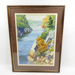 lot 98 image: Vintage Framed Minnesota Ukrainian Artist Oil Painting Water Landscape