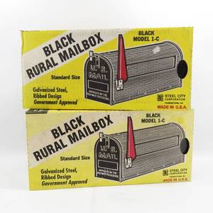 lot 121 image: Lot of 2 NOS Black Rural Mailbox Steel City Corporation Model 1-C