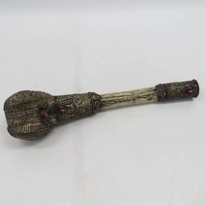 lot 120 image: Antique Tibetan Silver Mounted Bone Trumpet