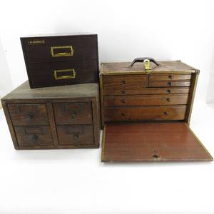 lot 70 image: Grouping of Watchmaker Small Cabinets and Library 4 Draw Cabinet