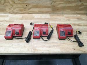 lot 77 image: Lot of 3 - Milwaukee M12-M18 Multi-Voltage Battery Charger, Model# 48-59-1812