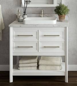 lot 10A image: Riven 36-in White Semi-recessed Single Sink Bathroom Vanity with Carrara Natural Marble Top and Backsplash