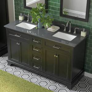 lot 5B image: Scott Living Roveland 60-in Black Oak Undermount Double Sink Bathroom Vanity with Dark Gray Engineered Stone Top and Backsplash