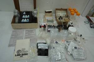 Large Lot of Science Supplies, Tubes, Vials, Slides, petre cases, Permachem Reagents and more