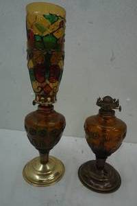 2 Vintage Oil Lamps with Chimneys