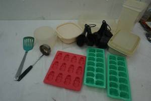 Variety of Plastic Kitchenware, Measuring Cups, tupperware storage containers and more