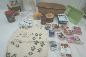 Variety of Wax Cubes, Plastic baskets, dog treat container, wicker basket, baking cake pan