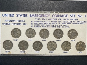 Set of Wartime Silver Jefferson Nickels