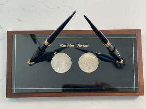 Desk Pen Set with Silver Dollars