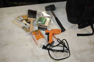 lot 788 image: Misc. Hand Tools and Hardware - Glue Gun, Rubber Mallet, Bits, Brushes, Screws
